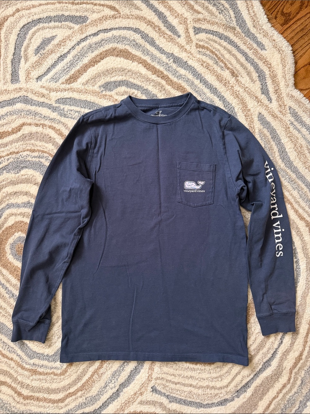 Vineyard Vines Navy Long Sleeve Pocket Shirt with Whale Logo with fish